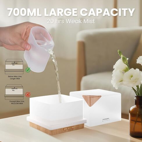 URPOWER 700ML Aromatherapy Essential Oil Diffuser, 700ml Large Ultrasonic Scent Diffusers Humidifier with Adjustable Mist Mode/4 Timer Settings/ 7 LED Light Colors for Home Office Study in Saudi Arabia