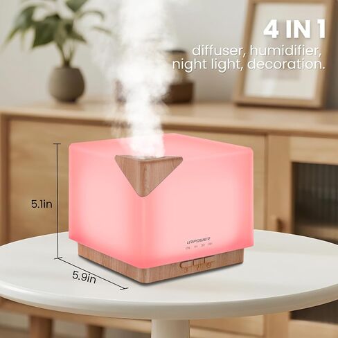 URPOWER 700ML Aromatherapy Essential Oil Diffuser, 700ml Large Ultrasonic Scent Diffusers Humidifier with Adjustable Mist Mode/4 Timer Settings/ 7 LED Light Colors for Home Office Study in Saudi Arabia