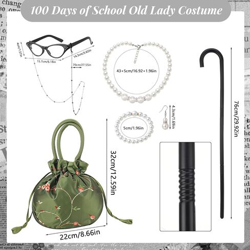 Old Lady Costume Set Grandma Accessories Old Lady Wig Wig Caps Faux Pearl Jewelry Handbag for Women Halloween Party in Saudi Arabia