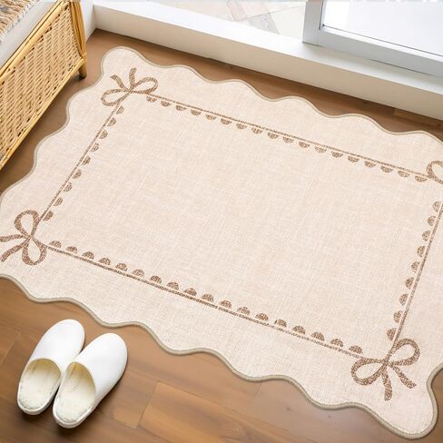 GarveeHome Scalloped Bow Rug for Living Room, Solid Pink Rug for Dorm, Washable Rugs 5x7 Soft Low Pile Non Slip Scalloped Rugs for Nursery College Bedroom Decor Kids Room Playroom in Saudi Arabia