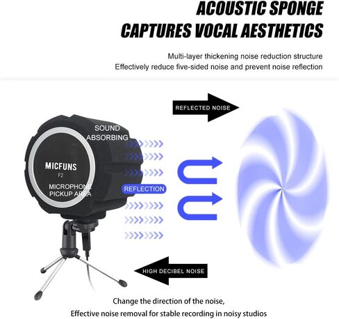 Micfuns F2 Professional Microphone Windscreens Pop Filter, Acoustic Filter for 45mm-60mm Recording Studios Microphones, Sound-Absorbing Foam that Reduces Noise and Reflections in Saudi Arabia