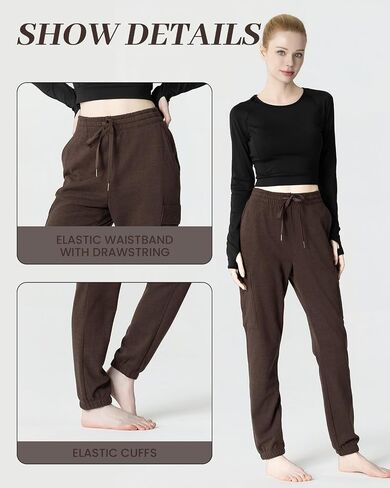 Women's Fleece Cargo Joggers - Multi-Pockets, Elastic Drawstring Waist, Warm Winter Daily Wear in Saudi Arabia