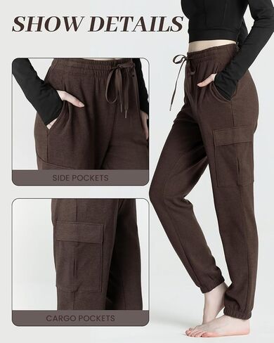 Women's Fleece Cargo Joggers - Multi-Pockets, Elastic Drawstring Waist, Warm Winter Daily Wear in Saudi Arabia