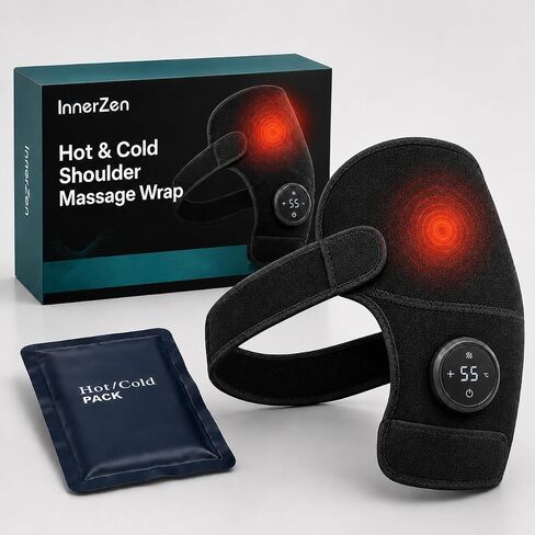 Cordless Shoulder Heating Pad with Vibration & Cold Gel Pack, Heat, Cool&Massage Support Wrap 6 Heat Level, 3 Vibration Mode, Adjustable Neoprene Shoulder Brace for Rotator Cuff Pain Relief Men&Women in Kuwait