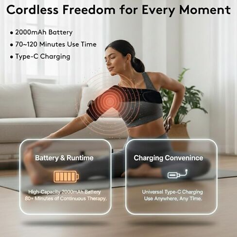Cordless Shoulder Heating Pad with Vibration & Cold Gel Pack, Heat, Cool&Massage Support Wrap 6 Heat Level, 3 Vibration Mode, Adjustable Neoprene Shoulder Brace for Rotator Cuff Pain Relief Men&Women in Kuwait