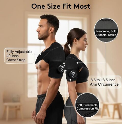 Cordless Shoulder Heating Pad with Vibration & Cold Gel Pack, Heat, Cool&Massage Support Wrap 6 Heat Level, 3 Vibration Mode, Adjustable Neoprene Shoulder Brace for Rotator Cuff Pain Relief Men&Women in Kuwait