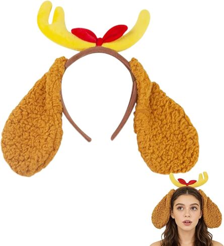 Dog Costume, Dog Antler Headband, Puppy Animal Ear Headwear for Women Halloween Christmas Cosplay Party Accessories in Kuwait