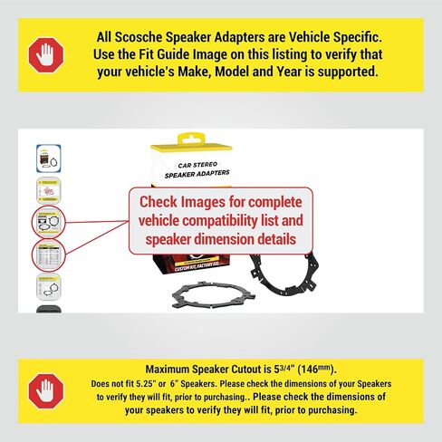 Scosche SAC656 6.5-6.75" Speaker Adapters Compatible with Select 1988-19 Chrysler, Dodge, Jeep & Plymouth Vehicles - 6 1/2" to 6 3/4" Adapter for Car Door Speakers - 1 Pair - See Guide for Vehicle Fit in Saudi Arabia