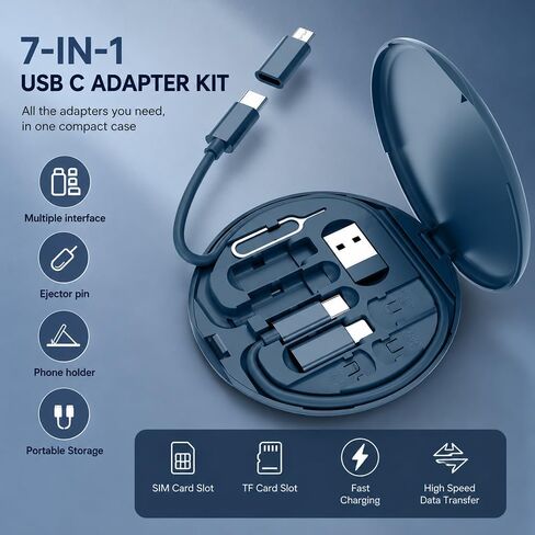 Yesimla USB C Adapter OTG Cable Kit, Multi Charging Cable Case Convertor USB C to iOS Device/Type C/Micro/USB A Adapter, Data Transfer Contains Card Slot for Traveling, Use as Phone Holder (Black) in Saudi Arabia