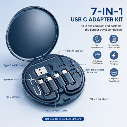 Yesimla USB C Adapter OTG Cable Kit, Multi Charging Cable Case Convertor USB C to iOS Device/Type C/Micro/USB A Adapter, Data Transfer Contains Card Slot for Traveling, Use as Phone Holder (Black) in Saudi Arabia
