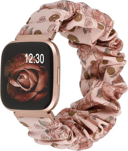 TOYOUTHS Scrunchie Bands متوافقة مع Fitbit Versa/Versa 2/Versa Lite إصدار خاص للنساء والفتيات من القماش المطاطي المطاطي نمط حزام مطبوع Scrunchy استبدال سوار معصم الملحقات in Kuwait