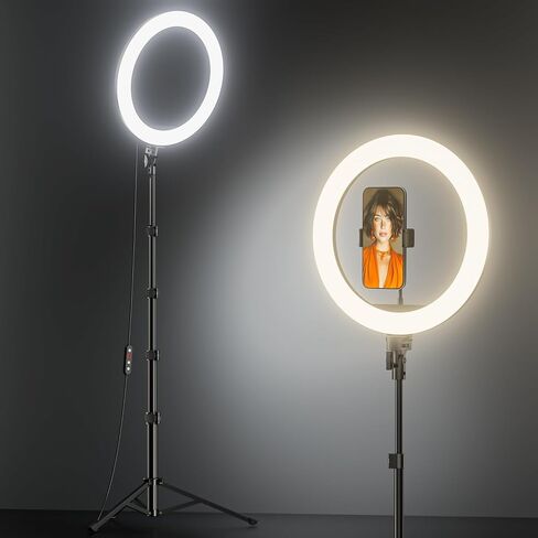 TODI 12" Ring Light with 63" extendable Tripod Stand, Selfie RingLight with Phone Holder and Selfie Remote, 2-in-1 Dimmable LED Ring Light for Makeup, Live Stream, Photography in Kuwait
