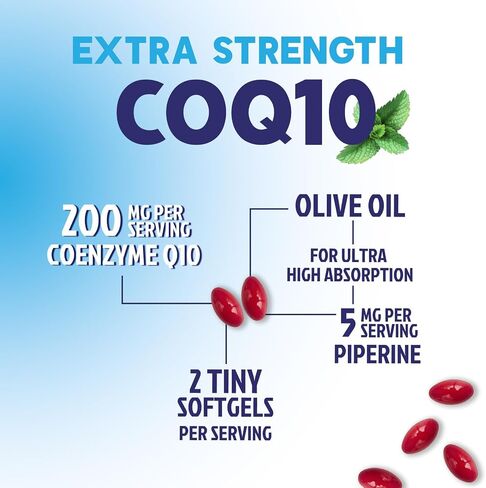 CoQ10 200 ملغ - مكمل كبسولات هلامية Co Q 10 فائقة الامتصاص مع الفلفل الأسود والطاقة ودعم صحة القلب ومضادات الأكسدة - الإنزيم المساعد Q10 (يوبيكوينون) للنساء والرجال، معبأ في زجاجات في الولايات المتحدة الأمريكية - 120 كبسولة هلامية in Kuwait