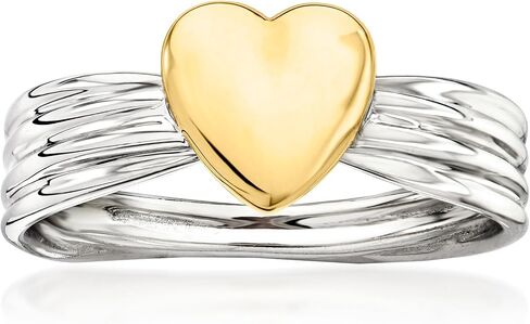 Ross-Simons 14kt Yellow Gold and Sterling Silver Puffed Heart Ring in Saudi Arabia