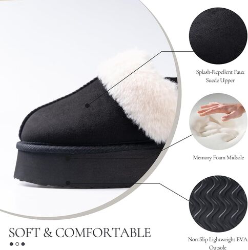 Women's Platform Slippers, Suede Fuzzy Slippers with Strap in Saudi Arabia