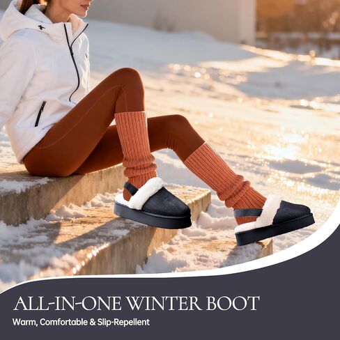 Women's Platform Slippers, Suede Fuzzy Slippers with Strap in Saudi Arabia