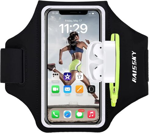 حزام يد للجري للهاتف الخلوي مع حامل للجري بجيب Airpods بسحاب لهاتف iPhone 14/14 Pro Max/13/13 Pro/12 Pro Max/12 Pro /11 Pro Max، Galaxy S20 S10، سوار ذراع مقاوم للعرق مع بطاقة/حقيبة مفاتيح in Kuwait