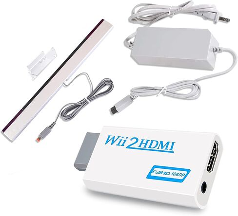 مجموعة ملحقات 4 في 1 لجهاز وي ومحول امداد طاقة تيار متردد + كيبل صوت وفيديو مركب + محول وي الى HDMI وشريط مستشعر اشعة تحت الحمراء سلكي متوافق مع نينتندو وي in Kuwait