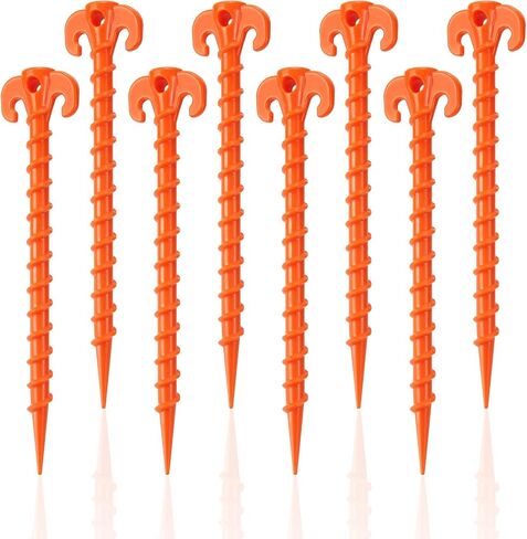 Canopy Stakes Canopy Anchors Beach Tent Stakes Heavy Duty Screw Shape 25 cm 10 inch - 8 Pack Orange Tent Stake for Outdoor Hiking Camping in Kuwait