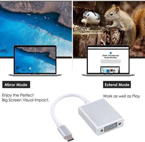 USB-C to VGA Adapter, USB 3.1 Type C (Thunderbolt 3) to VGA Converter Compatible with MacBook Pro, New MacBook, MacBook Air 2018, Dell XPS 13/15, Surface Book 2 and More (Gray) in Saudi Arabia