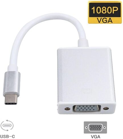 USB-C to VGA Adapter, USB 3.1 Type C (Thunderbolt 3) to VGA Converter Compatible with MacBook Pro, New MacBook, MacBook Air 2018, Dell XPS 13/15, Surface Book 2 and More (Gray) in Saudi Arabia