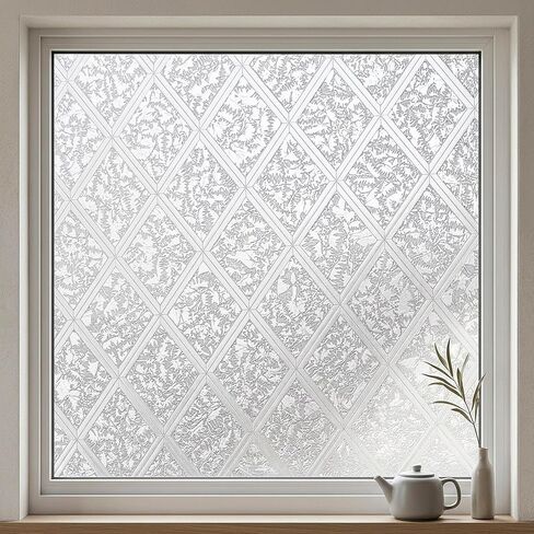 White Lace Leaves Window Privacy Film Stained Glass Door Decals Static Cling Tints for Home Sun Blocking Decor Removable Stickers,17.5" x 78.7" in Saudi Arabia