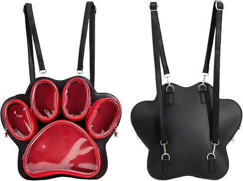 حقيبة ظهر Cat Paw Ita Kawaii اللطيفة من Ita Display حقيبة ظهر مع جيب شفاف وحقيبة كتف جمالية (وردي + أبيض) in Kuwait