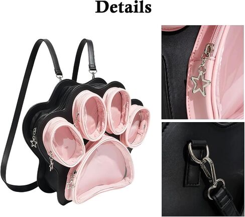 حقيبة ظهر Cat Paw Ita Kawaii اللطيفة من Ita Display حقيبة ظهر مع جيب شفاف وحقيبة كتف جمالية (وردي + أبيض) in Kuwait