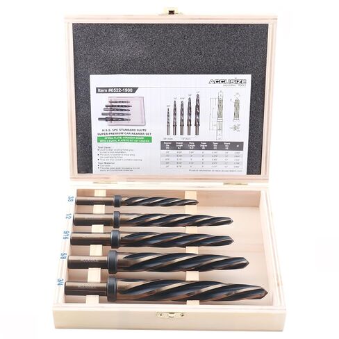 Accusize Chucking Reamer Set, 3/8", 1/2", 5/8", 3/4", NORTHWARD Premium | 4 Pc HSS Spiral Flute, Polished, 5 Flute, 3-Equal-Flat Shank, Stop Collar, Fitted Box, 0522-1808 in Saudi Arabia