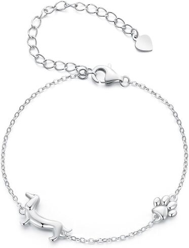 MUNDELL 925 Sterling Silver Cute Dachshund Double-Layer Butterfly Link Bracelet Puppy Dog Link Charm Bracelet for Women Fine Jewelry in Saudi Arabia