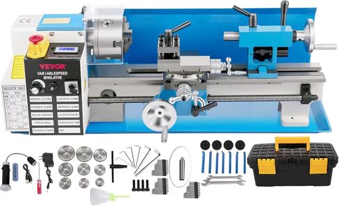 VEVOR Mini Metal Lathe, 7"x14" Benchtop Metal Lathe, 550W Variable Speed 2250RPM Metal Lathe, with 3-jaw Chuck CNC Mini Lathe Machine, Precision Mini Lathe w/Tool Box Digital Display for Metal Turning in Saudi Arabia
