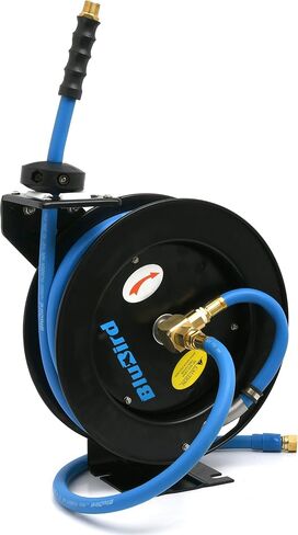 BLUBIRD BBR1265 18ga. Retractable Hose Reel with 1/2" x 65' Air Hose, 12 Point Ratcheting Gear, Next-Gen Rubber, Lightest, Strongest, Most Flexible, 300 PSI, 50F to 190F Degrees, Polyester Braided in Saudi Arabia