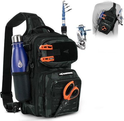 KastKing Blowbak Fishing Sling Bag, Fishing Backpack with Rod Holder | Fishing Bag Storge Fishing Gear, Gift for Men, Molle System, Water-Resistant Material in Kuwait