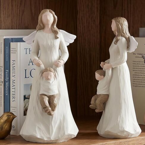 AvianOne Angel & Child Figurine - Mother Son Warm Hug Sculpture, Decorative Statue Gift for Mom, Son, Loved Ones - Ideal for Birthdays, Holidays, Home Decor in Saudi Arabia