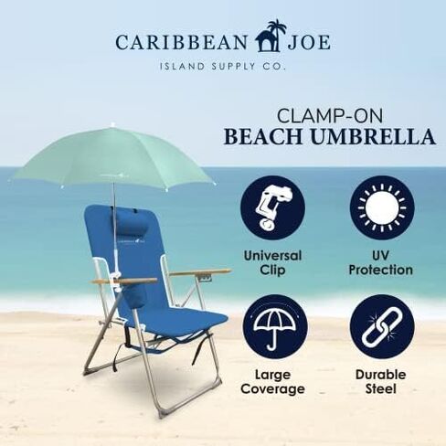 Caribbean Joe Beach Umbrella for Chair, Adjustable and Universal Clamp On Beach Umbrella with UV Protection, 48 Inch Arc in Saudi Arabia