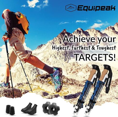 أقطاب الرحلات القابلة للطي من Equipeak، 2 من عصي المشي لمسافات طويلة من الألومنيوم المتين وخفيفة الوزن، مدمجة للسفر وكبار السن والرجال والنساء مع قبضة من الفلين الحقيقي وEVA، وقفل معدني قوي، ونصائح وحقيبة in Saudi Arabia
