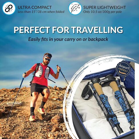 أقطاب الرحلات القابلة للطي من Equipeak، 2 من عصي المشي لمسافات طويلة من الألومنيوم المتين وخفيفة الوزن، مدمجة للسفر وكبار السن والرجال والنساء مع قبضة من الفلين الحقيقي وEVA، وقفل معدني قوي، ونصائح وحقيبة in Saudi Arabia