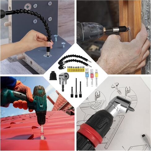 Flexible Drill Bit Extension Set 19pcs, Hex Shank 105°Right Angle Drill Attachment, 3pcs Drill Bit Holder Extension, 1/4 3/8 1/2" Universal Socket Adapter, Screwdriver Bit Kit in Saudi Arabia