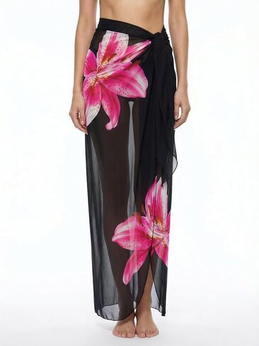 Women's Floral Print Swimsuit Cover Up Long Skirt Sheer Crochet Beach Wraps Coverups in Saudi Arabia
