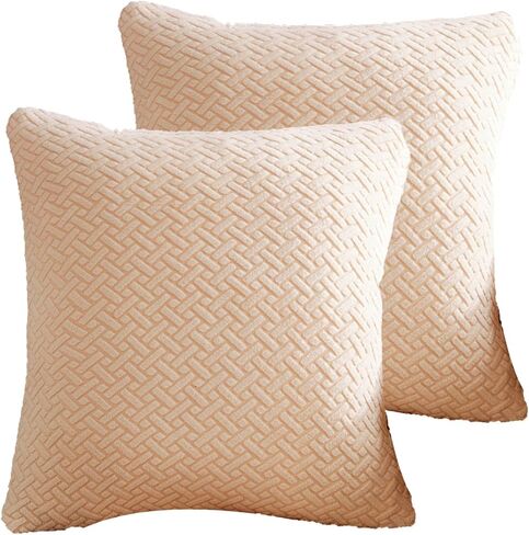Yoovat Throw Pillow Covers Couch Pillows Covers Wear-Resistant Universal Stretch for Home Living Room Decor (Texture-Cream White, 18" x 18" (Pack of 2)) in Saudi Arabia