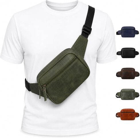 Leather Fanny Pack Crossbody Bag (8x5x3) - Multi-Pocket Waist Bag with Adjustable Strap for Travel & Daily Use in Saudi Arabia