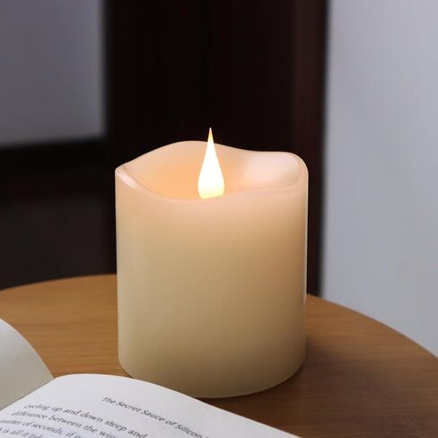 Flameless Candles Battery Operated with Remote Timer, 3D Moving Flame Flickering, Last 600+ Hours Battery Candles, 3" x 4" Ivory Real Wax Electric LED Candle for Wedding Party, Set of 2 in Kuwait