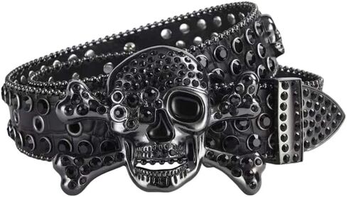 Men Women Rhinestone Skull Studded Belts,Punk Skull Belt Bling Stylish Studded Leather Belt-1 5/9" in Saudi Arabia