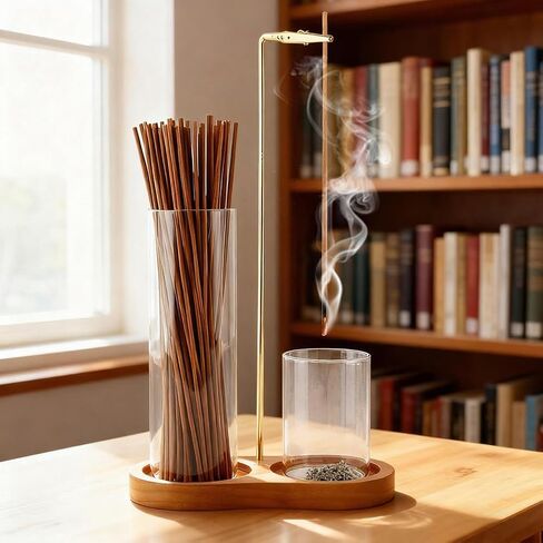2 in 1 Glass Incense Holder for Sticks, Anti-Ash Flying Incense Burne with Glass Ash Catcher, Brush Wooden Incens-e Holder for Meditation Yoga Spa Home Decor Accessories(Color:1) in Saudi Arabia