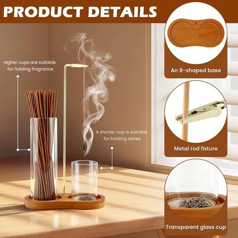 2 in 1 Glass Incense Holder for Sticks, Anti-Ash Flying Incense Burne with Glass Ash Catcher, Brush Wooden Incens-e Holder for Meditation Yoga Spa Home Decor Accessories(Color:1) in Saudi Arabia