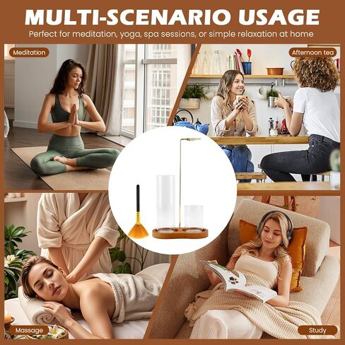 2 in 1 Glass Incense Holder for Sticks, Anti-Ash Flying Incense Burne with Glass Ash Catcher, Brush Wooden Incens-e Holder for Meditation Yoga Spa Home Decor Accessories(Color:1) in Saudi Arabia