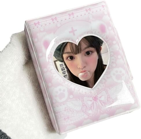 Kpop Photocard Binder لطيف وردي أبيض الدب K البوب ​​Photocard حامل 2x3 "-2.5x3.5" كتاب حامل بطاقة الصورة مع نمط زر، 32 جيوب ألبوم صغير (الدب الأبيض الوردي) in Kuwait