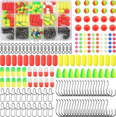 Pompano Rigs Making Kit, 200pcs Surf Fishing Rig Accessories Bottom Rig Parts Pompano Snell Floats Fishing Beads Circle Hooks Fishing Swivels Duo Lock Snaps in Saudi Arabia