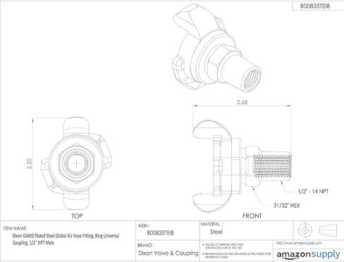 Dixon GAM2 Plated Steel Global Air Hose Fitting, King Universal Coupling, 1/2" NPT Male in Saudi Arabia