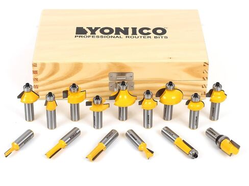 YONICO Router Bits Set 15 Bit 1/2-Inch Shank 17150 Professional Carbide Tipped Roundover, Cove, Chamfer, Bevel, Dovetail, Straight, Flush Trim, Slotting, Roman Ogee fresas de Router para Madera in Saudi Arabia